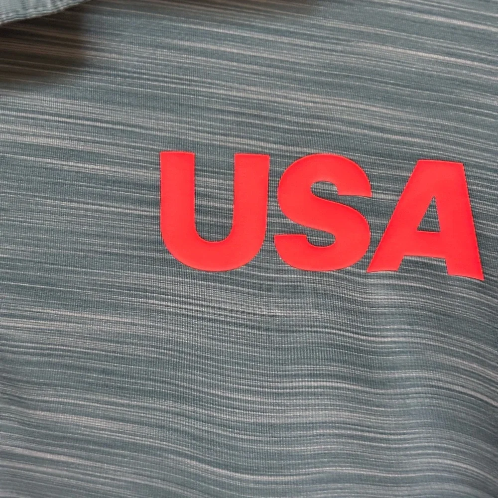 Adidas Medium Men’s Blue Golf USA Polo Shirt with Red Adidas Logo & Red Stripes